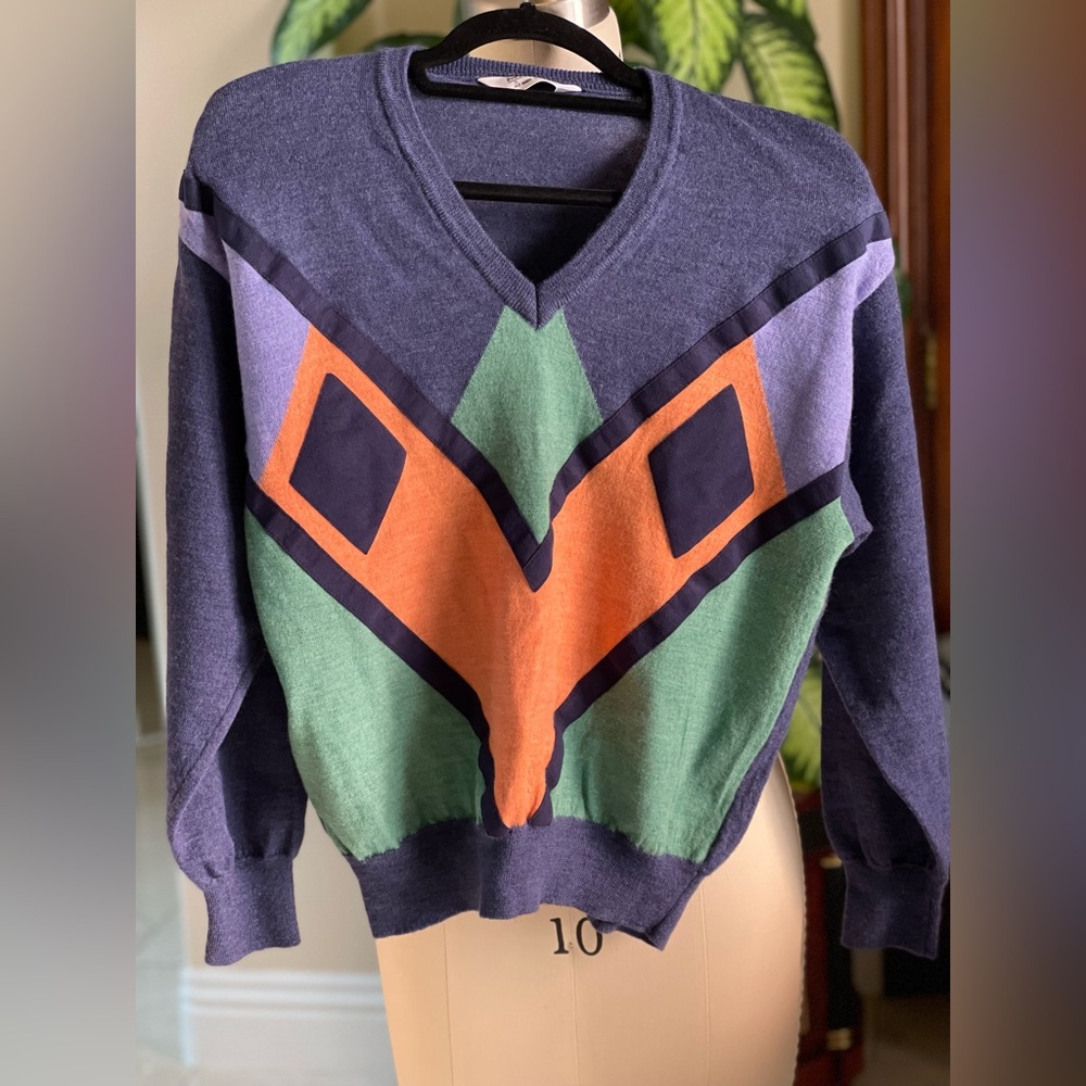 Vintage Masque made in Italy Merino wool , geometric argyle preppy sweater sz S
